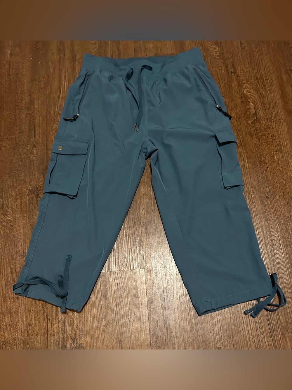Women’s Cargo Jogger Capris - Blue Drawstring Utility Pants